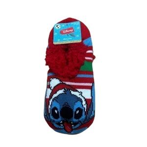 Disney Lilo & Stitch Christmas Slipper Socks NEW Sz 4-10 Red Blue Women’s